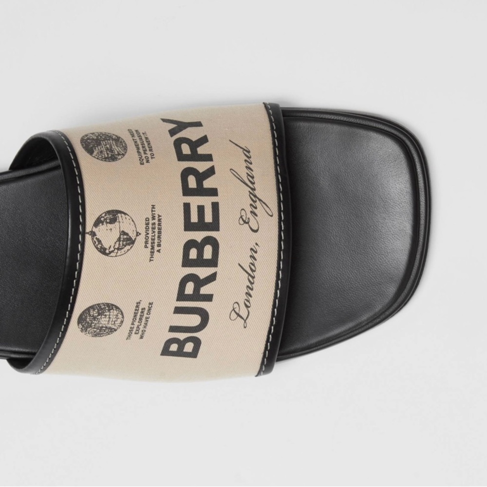 Burberry Cream and Black Leather Slippers - Picture 2 of 3